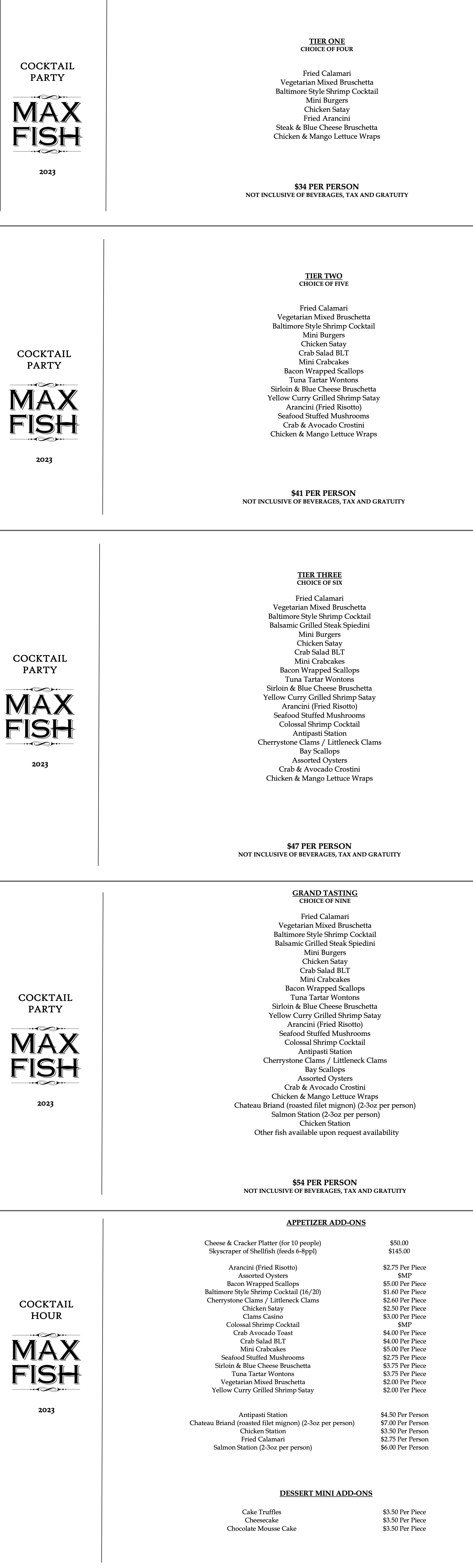 Private Dining Menu & Reservations Max Fish